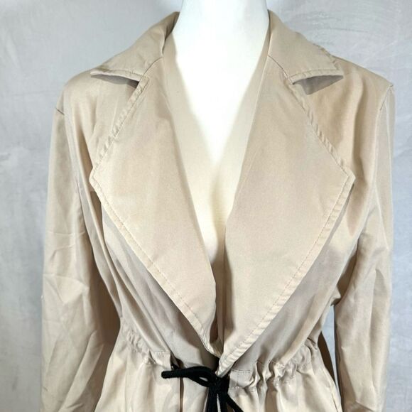 Lapel collar roll tab drawstring waist trench coat with pockets size large - Picture 7 of 11